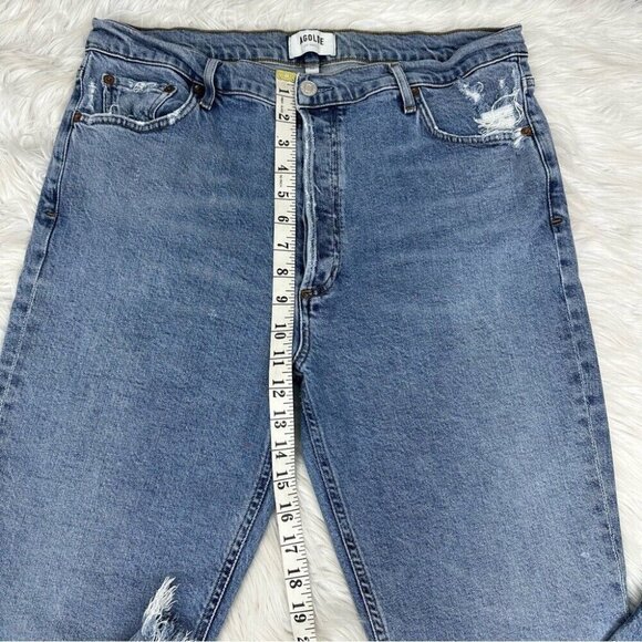 Agolde Women’s Nico Button-Fly Skinny‎ Luxury Raw Hem Blue Jeans W32-33/L26 - Picture 9 of 12